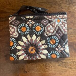 Very Bradley Java Blue brown paisley floral print zipper pouch change purse